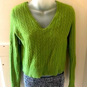 Lime Green Cable Knit Cashmere Sweater